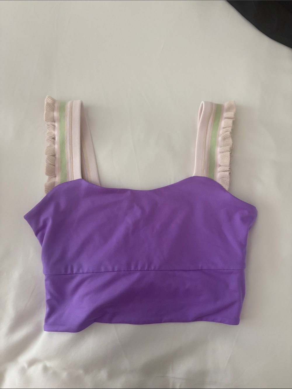 Free People Purple Cropped Tank with Ruffled Stripe Straps